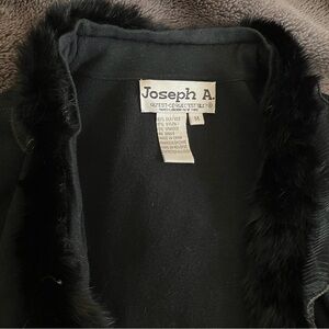 VINTAGE 90s Joseph A. Qu’est Cequec Est SILK black faux fur cardigan Size M